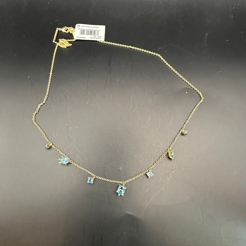 The Kendra Scott Cailin Delicate Strand Necklace NWT Gold Aqua Crystal Jewelry - Picture 6 of 13
